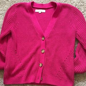 LOFT Hot Pink Button-Front Knit Cardigan